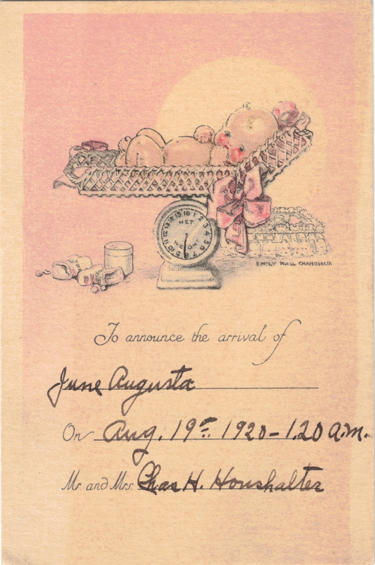 1920 Birth Announcement for June Augusta Haushalter