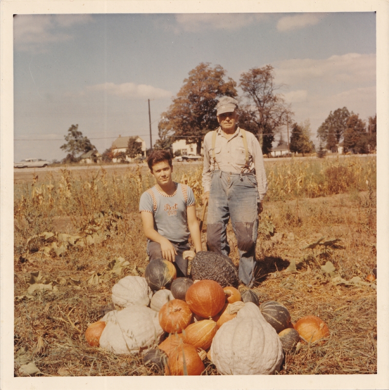 Grandson and Charlie with Squash for Erie County Fair c. 1960